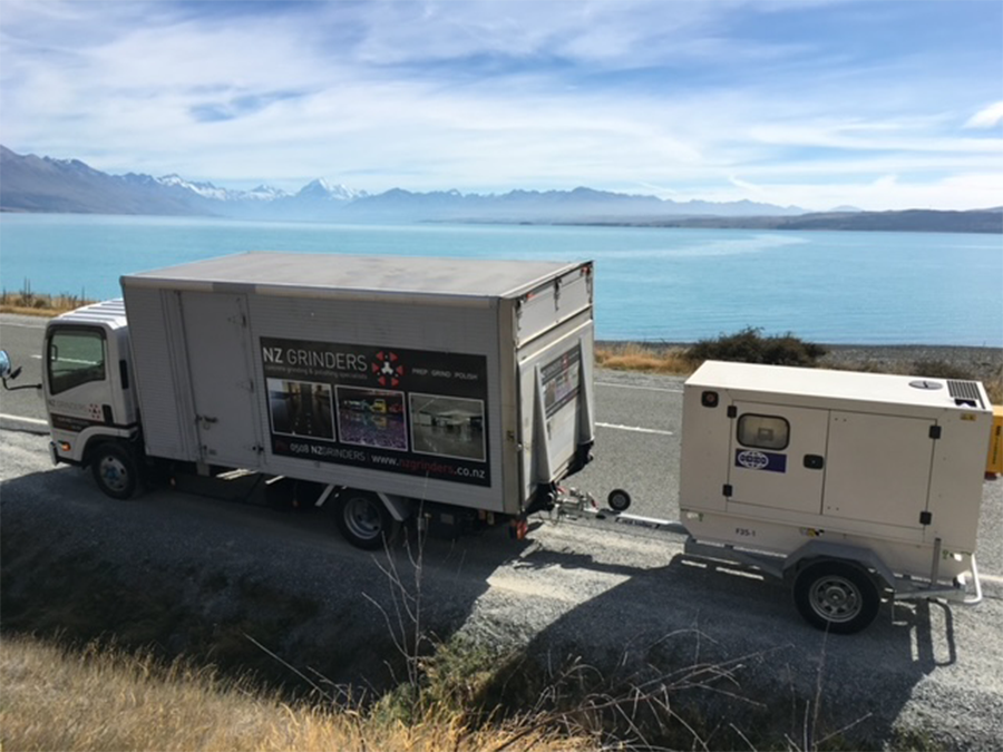 NZ Grinders concrete grinding and polishing nationwide NZ Grinders Truck and trailer on the road