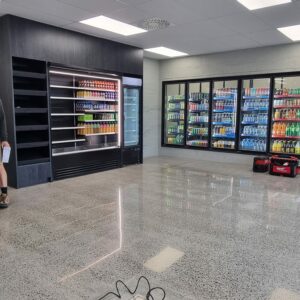 Challenge service station NZ Grinders Muros panels polished concrete grind king megafloor2 Industrial polished concrete floor service station Tauranga NZ Grinders Challenge Tauriko