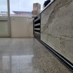 Challenge service station NZ Grinders Muros panels polished concrete grind king megafloor4 Industrial polished concrete floor service station Tauranga NZ Grinders Challenge Tauriko Muros board