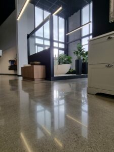 Harrison bloy showroom polished concrete floor grind2 Bathroom Showroom polished concrete floor Tauranga NZ Grinders