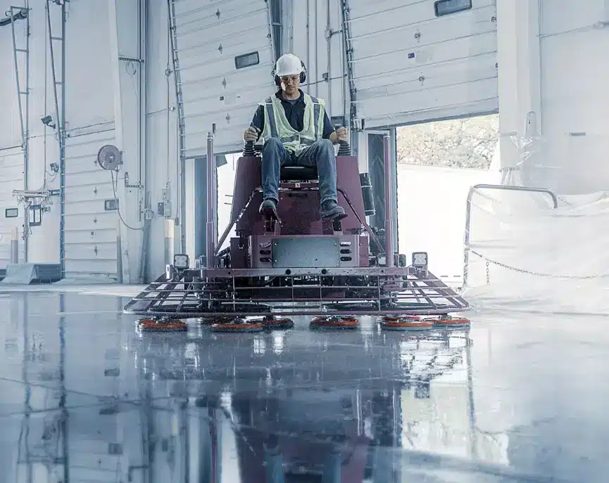 Power Trowel Worker on a Power trowel machine nz grinders tauranga