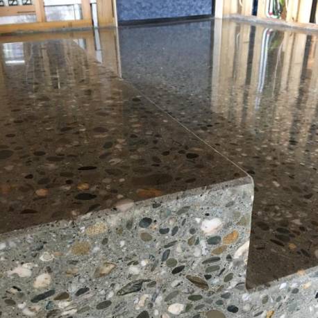 Full Stone Exposure polished concrete NZ Grinders High St Tauranga 1 Full stone exposure polished concrete stairs NZ Grinders Tauranga Queenstown