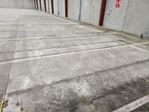 3. during Power trowel floor NZ Grinders Tauranga Auckland Damaged concrete floor during